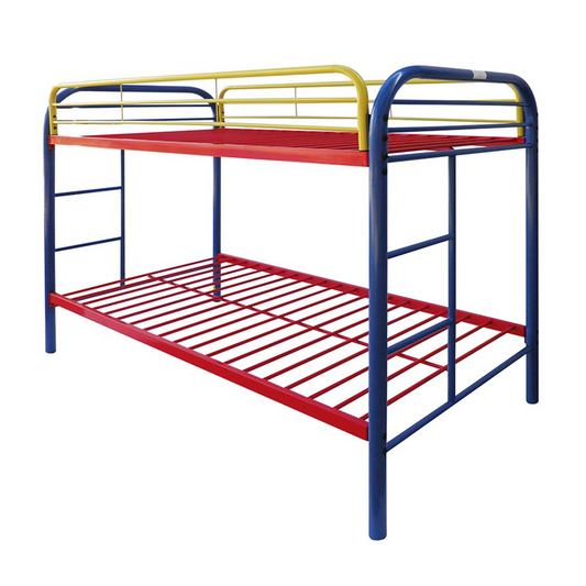 Thomas Twin/Twin Bunk Bed, Rainbow - Durable Metal Construction, Easy Access Ladders, Full Length Guard Rails