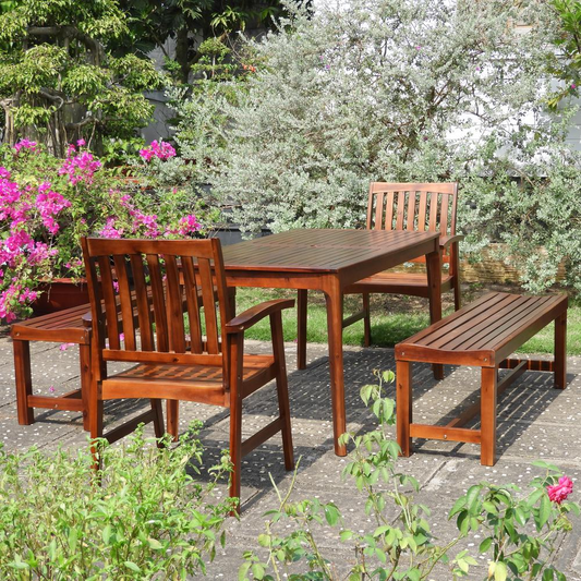 Highland Acacia Wood Dining Set, stain - Rustic Elegance for Your Patio