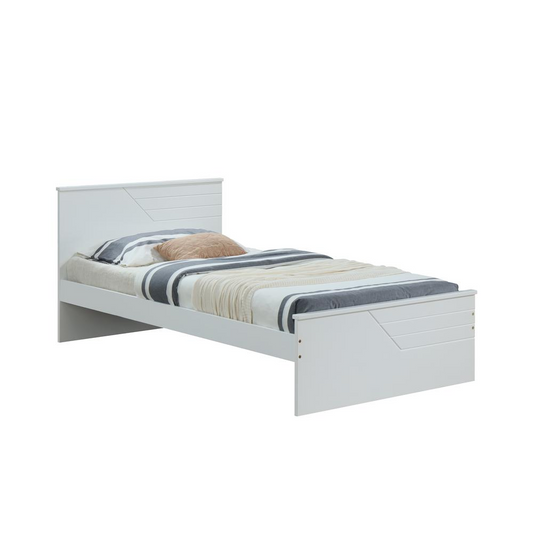 Twin Bed, White - Solid Wood Construction, Panel Design, Low Profile, No Box Spring Required