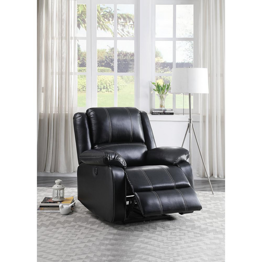 Power Recliner, Black PU 52288 - Luxurious Faux Leather, Comfortable Padded Seating, Rocker Function, Full Leg Support