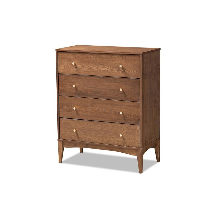 Baxton Studio Landis Mid-Century Modern Ash Walnut Finished Wood 4-Drawer Chest