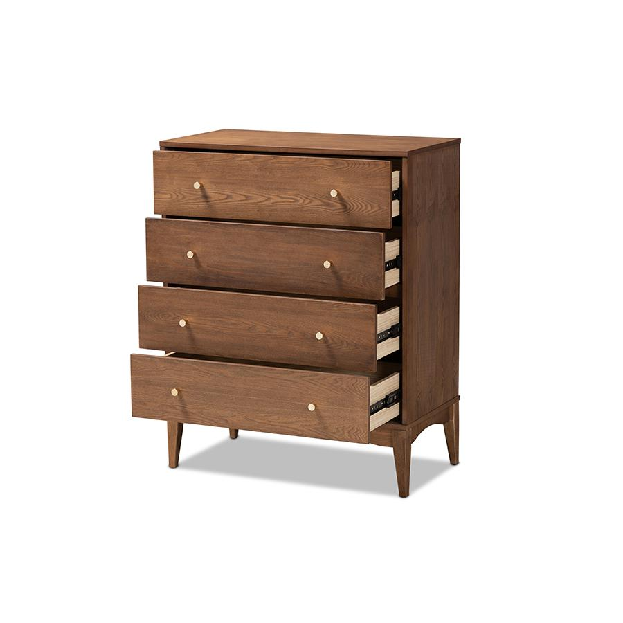 Baxton Studio Landis Mid-Century Modern Ash Walnut Finished Wood 4-Drawer Chest