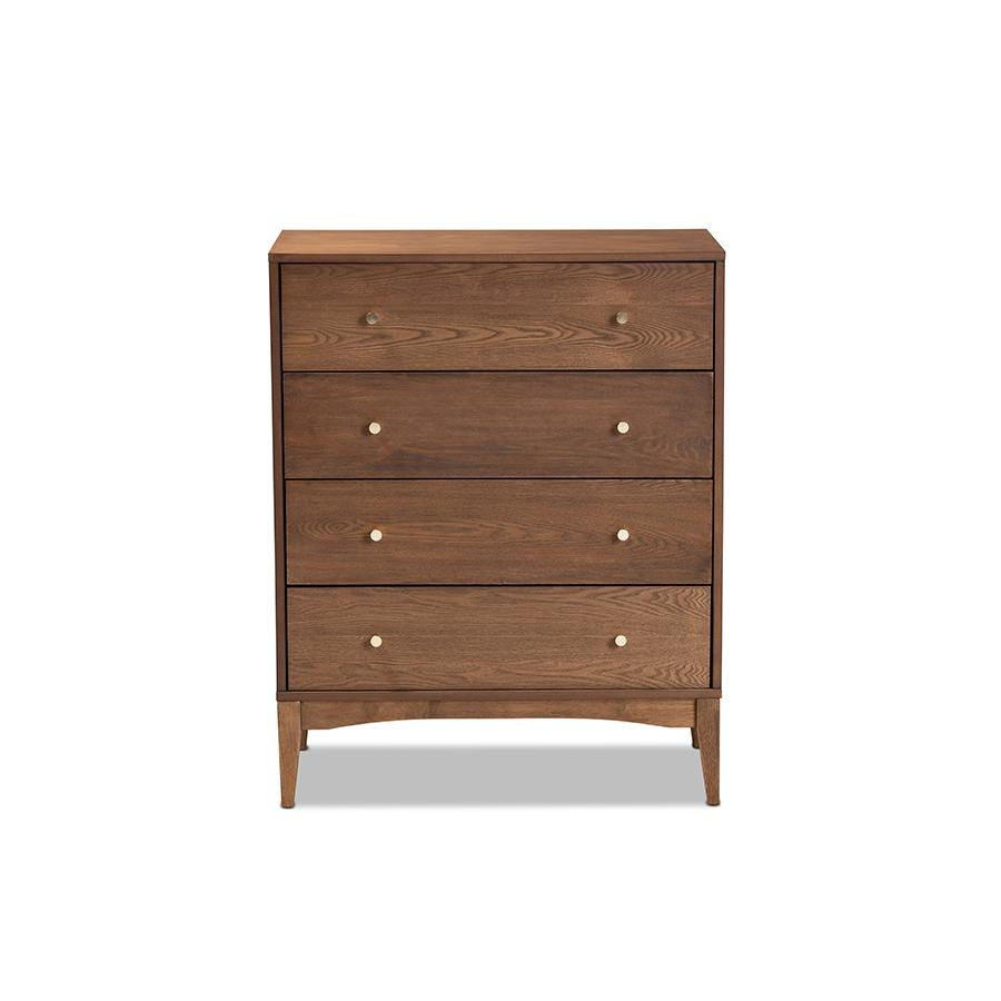 Baxton Studio Landis Mid-Century Modern Ash Walnut Finished Wood 4-Drawer Chest