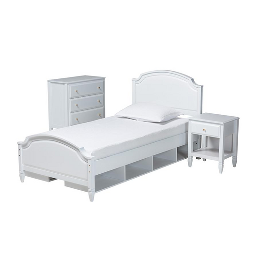 Elise Classic and Transitional White Finished Wood Twin Size 3-Piece Bedroom Set