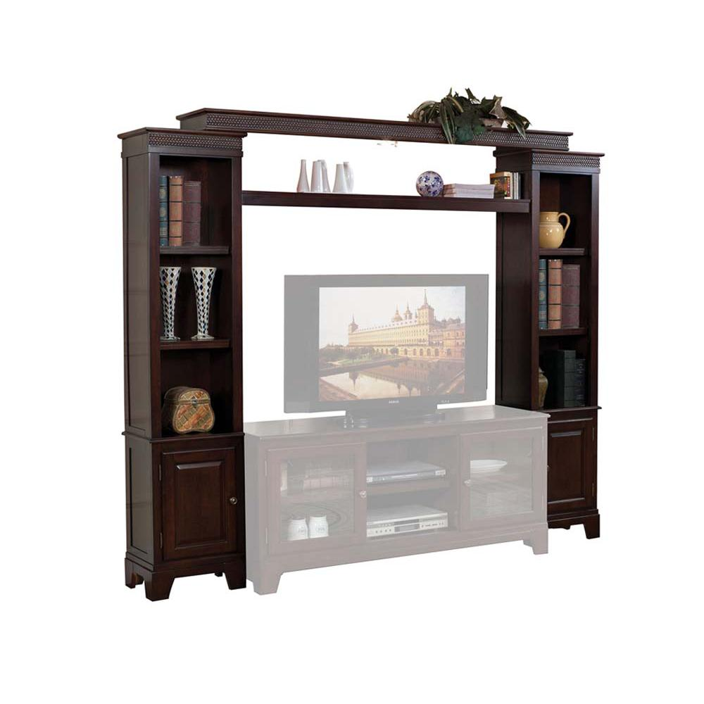 Halden Merlot Entertainment Center - Transitional Style, Shelf Bridge with Light, Plenty of Storage