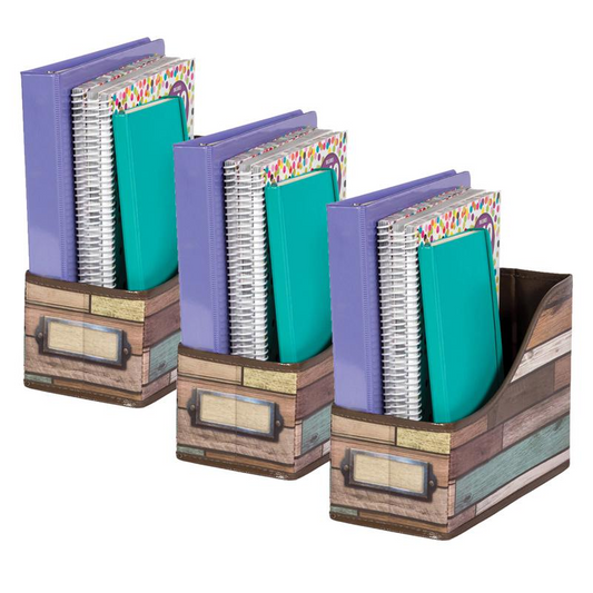 Reclaimed Wood Design Book Bin, Pack of 3