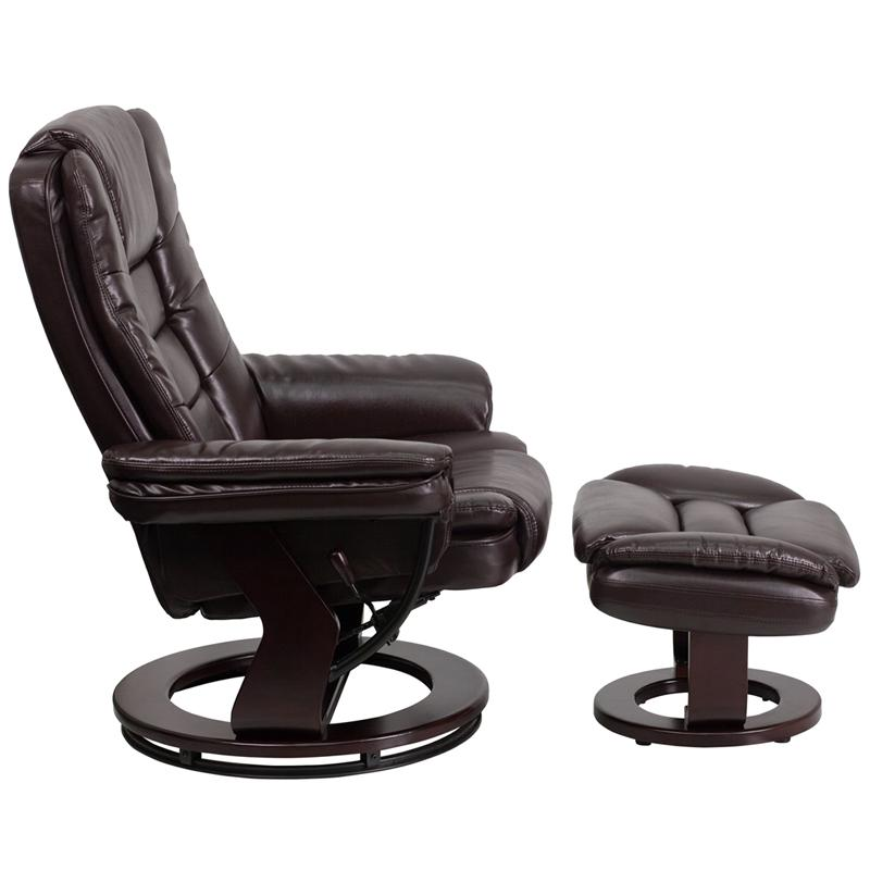 Contemporary Multi-Position Recliner with Ottoman and Swivel | Brown LeatherSoft