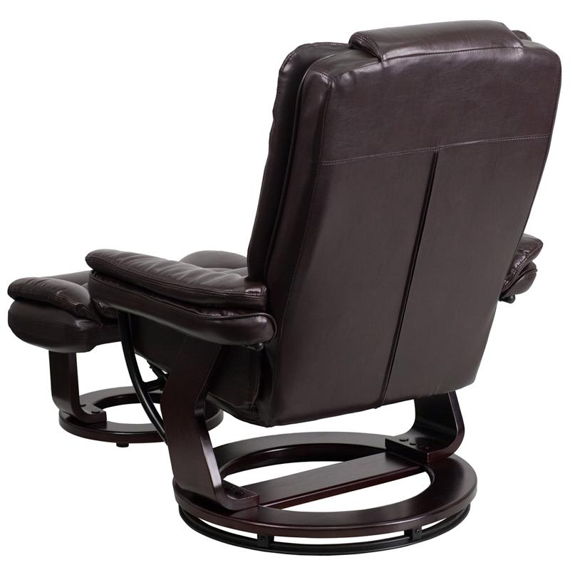 Contemporary Multi-Position Recliner with Ottoman and Swivel | Brown LeatherSoft