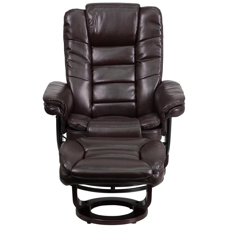 Contemporary Multi-Position Recliner with Ottoman and Swivel | Brown LeatherSoft