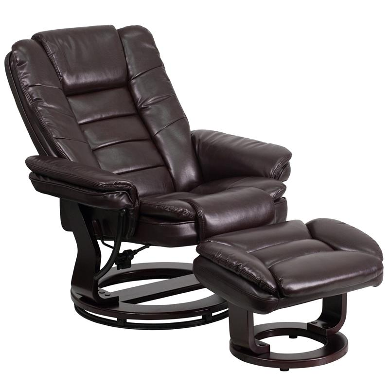 Contemporary Multi-Position Recliner with Ottoman and Swivel | Brown LeatherSoft