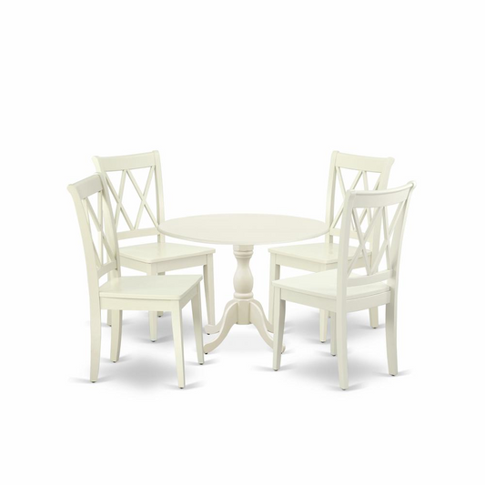 East West Furniture DMCL5-LWH-W 5 Piece Dinette Sets - Modern Dining Table and 4 Linen White Dining Room Chairs with Double X-Back