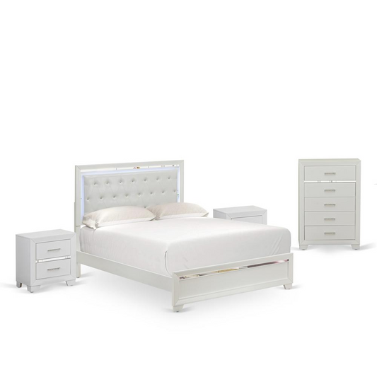 Pandora 4-Piece Bedroom Set with a Queen Bed 2 Rectangular Small Nightstand