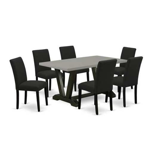 East West Furniture 7-Piece Kitchen Table Set Includes 6 Mid Century Modern Dining Chairs with Upholstered Seat and High Back and a Rectangular Modern Rectangular Dining Table - Black Finish