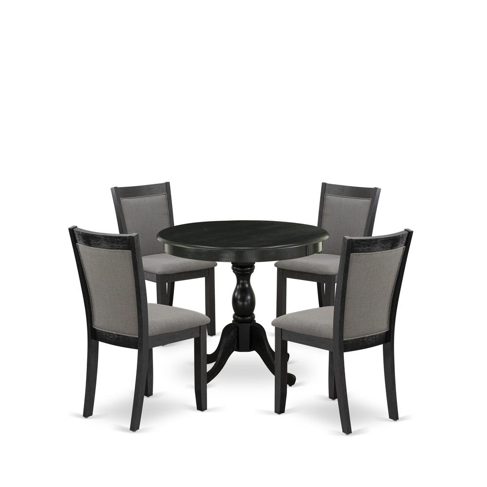 East West Furniture 5-Piece Dining Room Table Set Contains a Modern Dining Room Table and 4 Baby Blue Linen Fabric Dining Chairs - Wire Brushed Black Finish