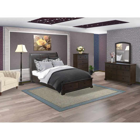 Cordova 4-Pc Queen Size Bedroom Set - Modern Style, Wood Material, Wire Brushed Walnut Color