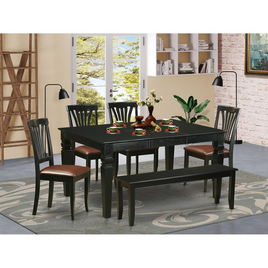 6 PC Dinette Set - Kitchen Table and 4 Dinette Chairs coupled with Bench