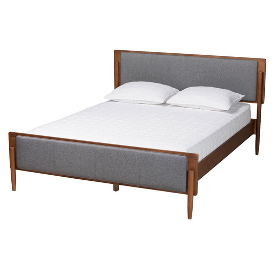 Grey Fabric and Ash Walnut Finished Wood King Size Platform Bed - Serene Nights Guaranteed