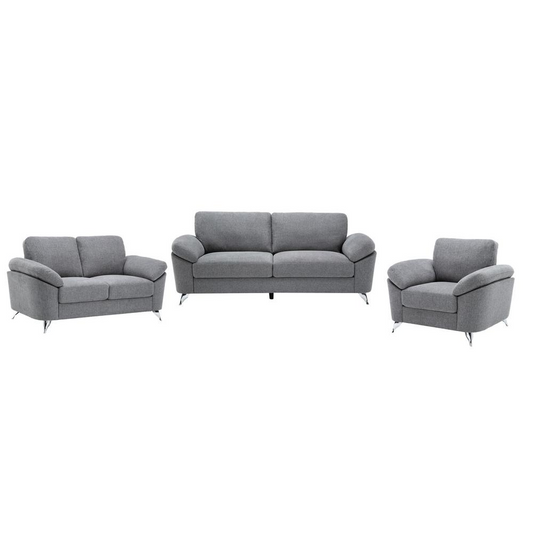 Villanelle Light Gray Linen Sofa Loveseat Chair Living Room Set