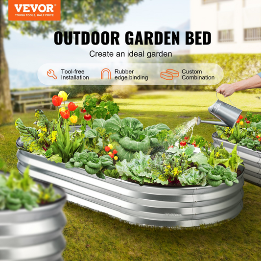 VEVOR Raised Garden Bed, Galvanized Metal Planter Box – 70.9x35.4x11 inch, Silver