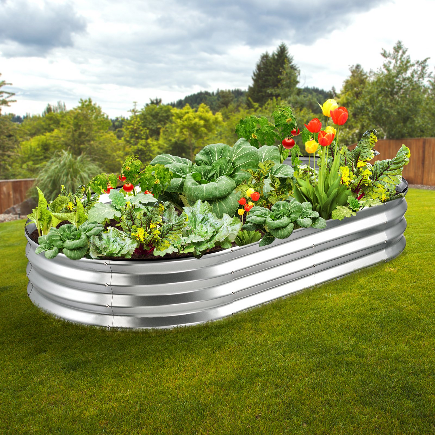 VEVOR Raised Garden Bed, Galvanized Metal Planter Box – 70.9x35.4x11 inch, Silver