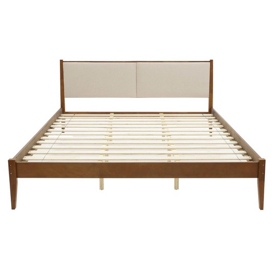 Modern Beige Upholstered Headboard and Wood Frame Platform Bed Set, King