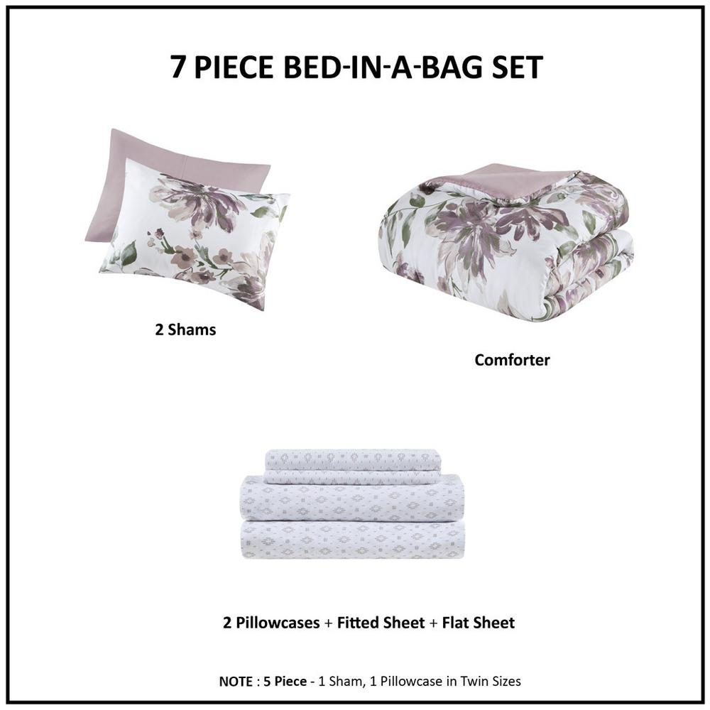 Floral Comforter Set with Bed Sheets - Soft Microfiber Fabric, Elegant Design