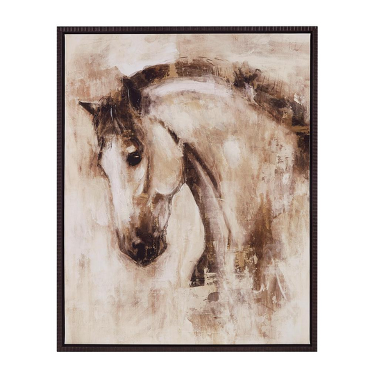 Hand Embellished Framed Canvas Horse Wall Art - Classic Home Decor