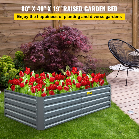 VEVOR Galvanized Raised Garden Bed, 80" x 40" x 19" Metal Planter Box