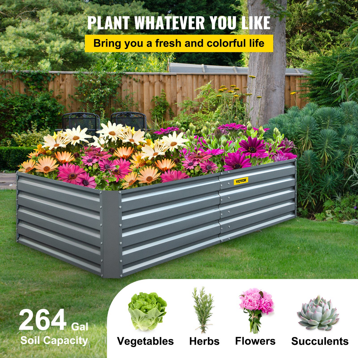 VEVOR Galvanized Raised Garden Bed, 80" x 40" x 19" Metal Planter Box