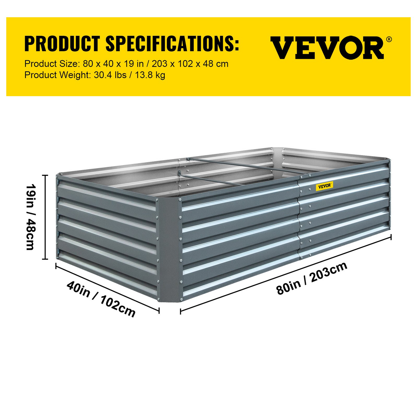 VEVOR Galvanized Raised Garden Bed, 80" x 40" x 19" Metal Planter Box