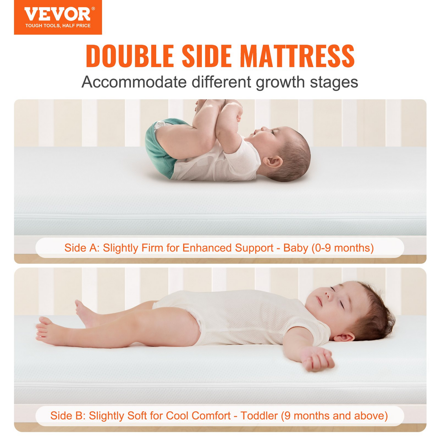 VEVOR Crib Mattress, Two-sided Breathable Toddler Mattress