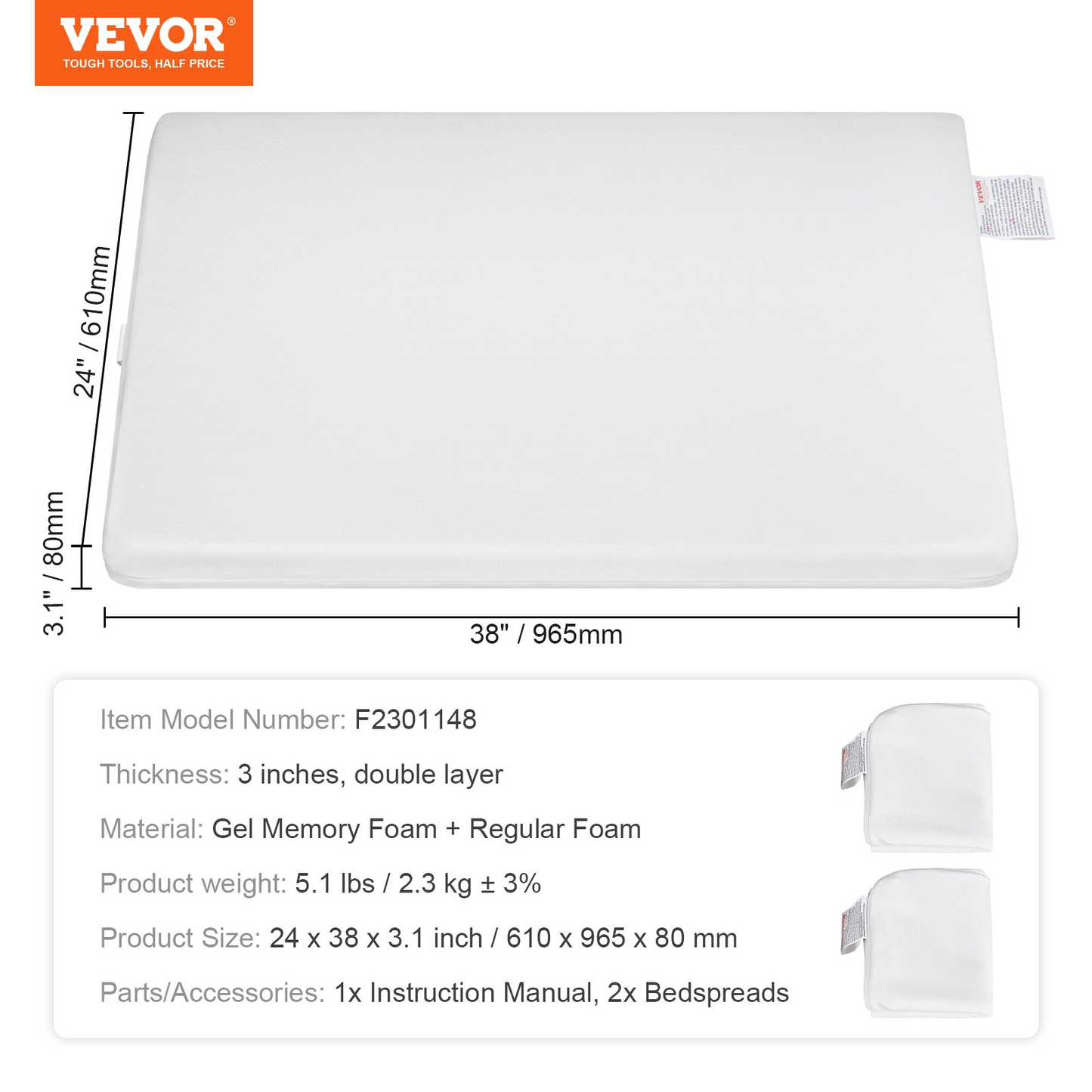 VEVOR Crib Mattress, Two-sided Breathable Toddler Mattress