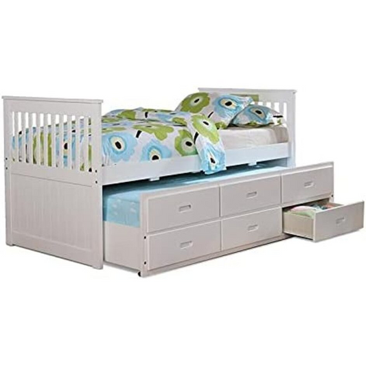 Hugo Twin Over Twin Trundle Bed with 3 Drawers - White