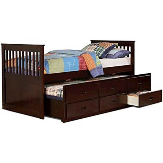 Hugo Twin Over Twin Trundle Bed with 3 Drawers - Espresso