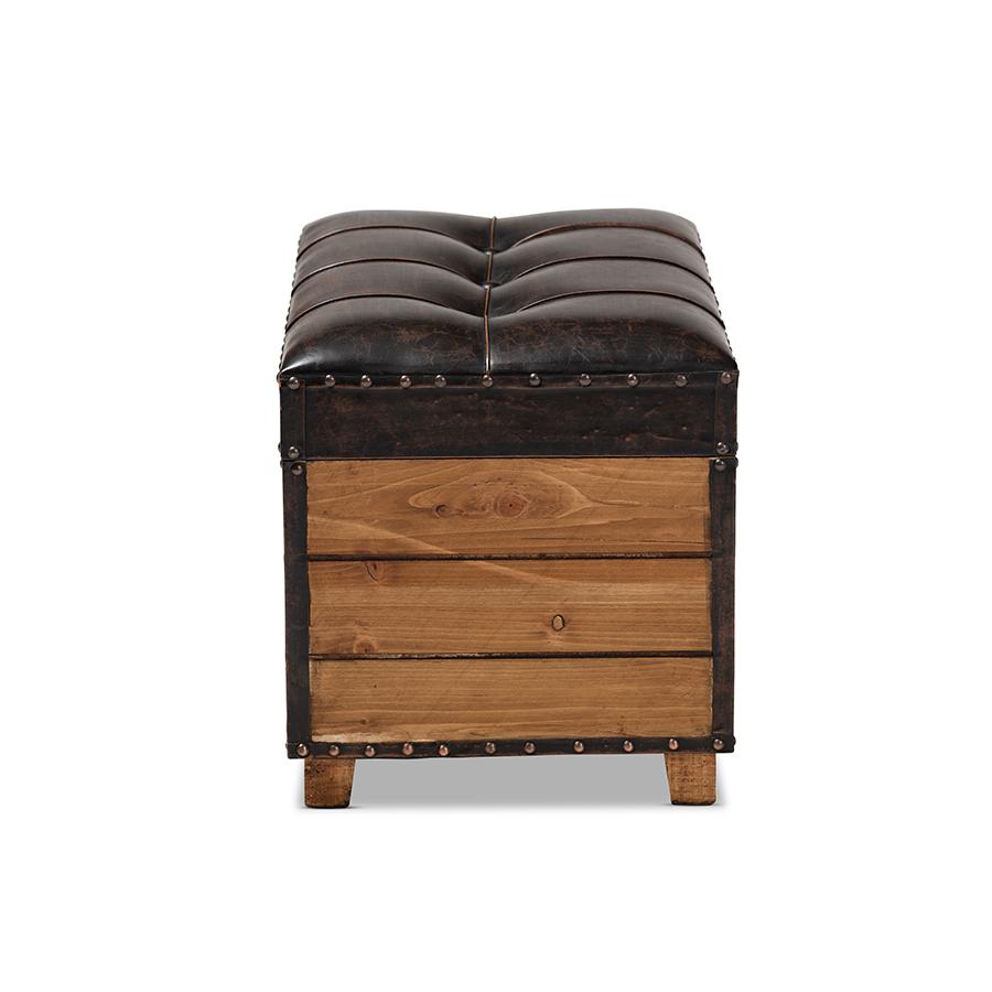 Leather Upholstered 2-Piece Wood Storage Trunk Ottoman Set