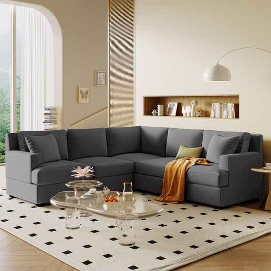 Sectional Modular Sofa with 2 Tossing Cushions and Solid Frame for Living Room