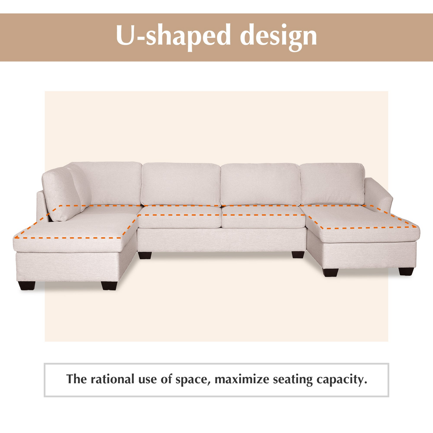 Modern Large U-Shape Sectional Sofa, Double Extra Wide Chaise Lounge Couch, Beige