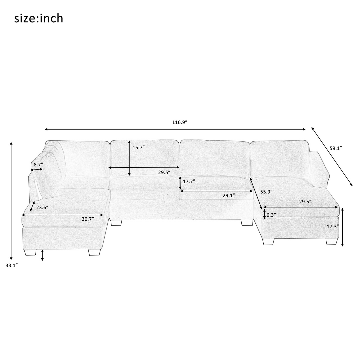 Modern Large U-Shape Sectional Sofa, Double Extra Wide Chaise Lounge Couch, Beige