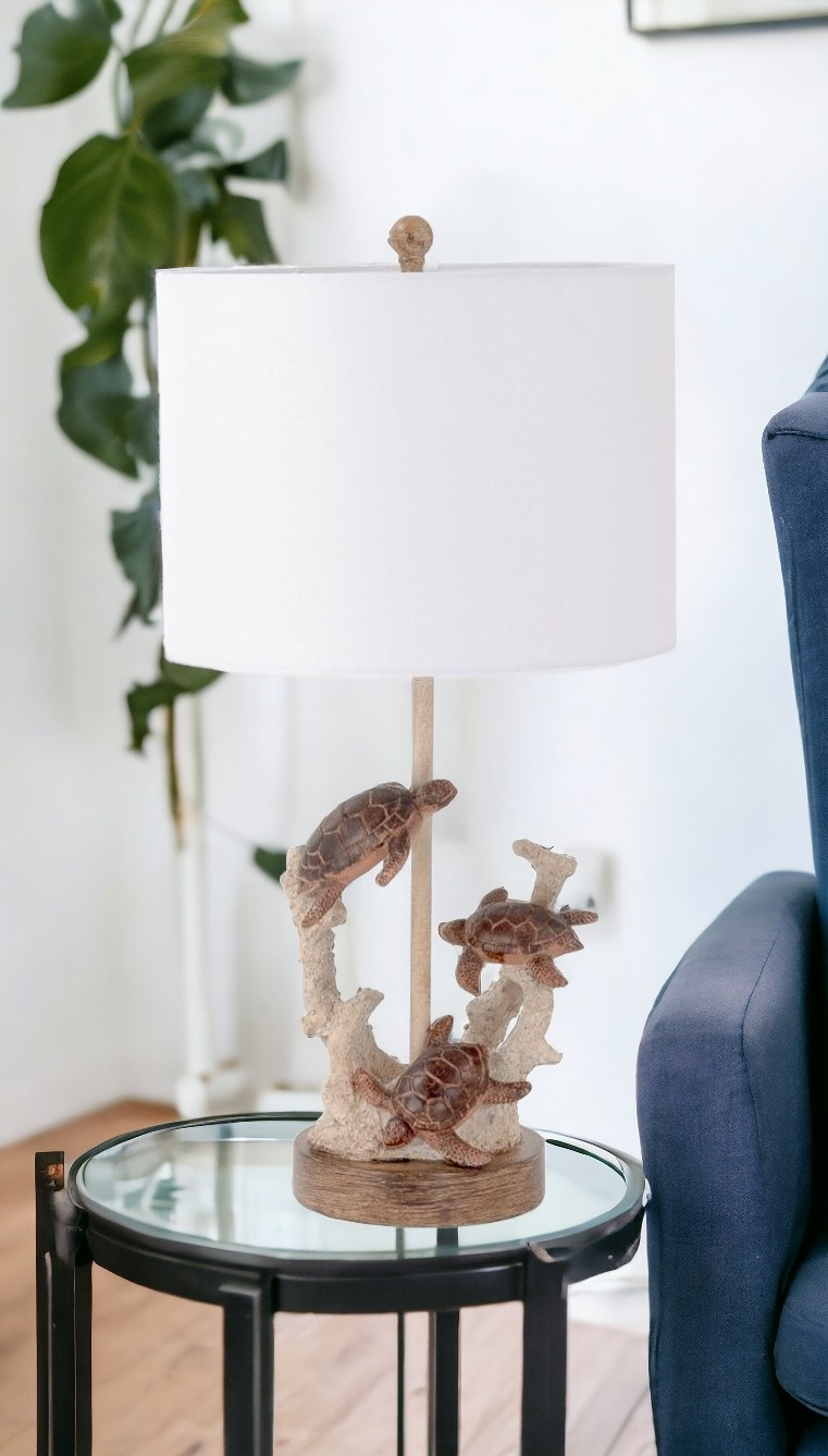 Set of 2 Brown Turtle Reef Table Lamps - Coastal Beach Home Décor