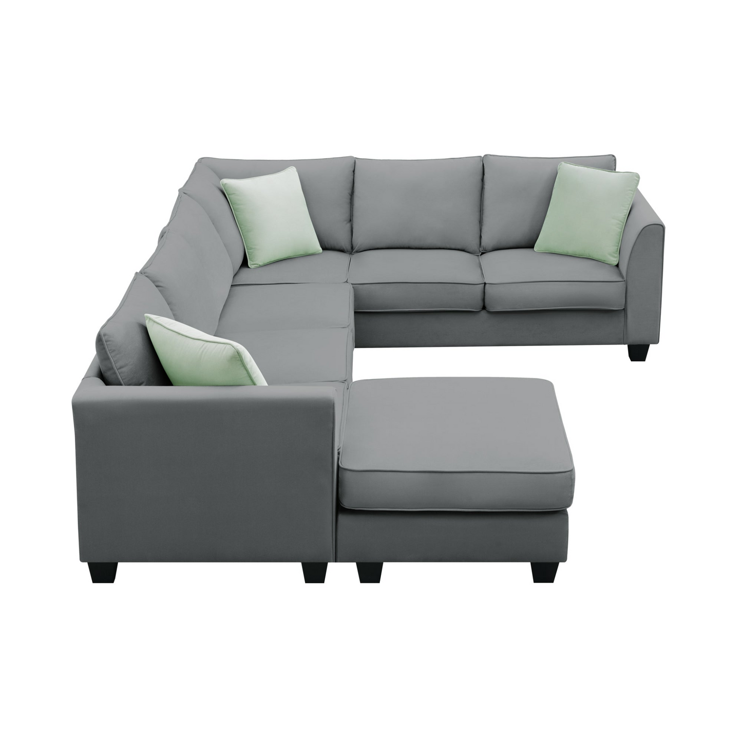 112*87" Sectional Sofa Couches Living Room Sets, 7 Seats Modular Sectional Sofa with Ottoman, L Shape Fabric Sofa Corner Couch Set with 3 Pillows, Grey