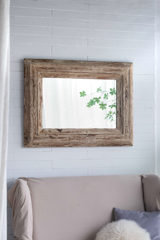 30x2x39" Rectangle Wall Accent Mirror with Distressed Wood Frame