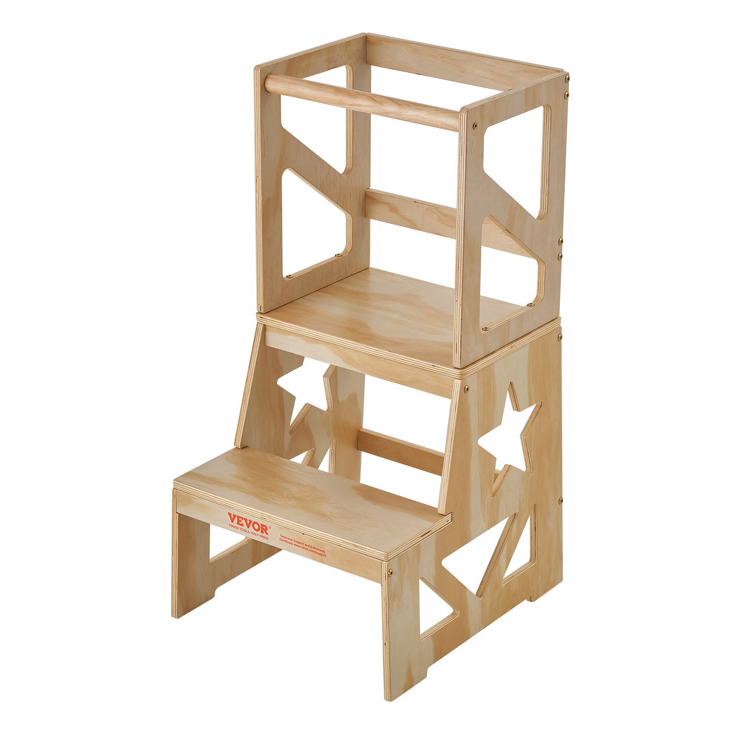 VEVOR Toddler Step Stool - Natural Pine Wood Kids Kitchen Stool Helper with Safety Rail, Standing Tower Learning Stool