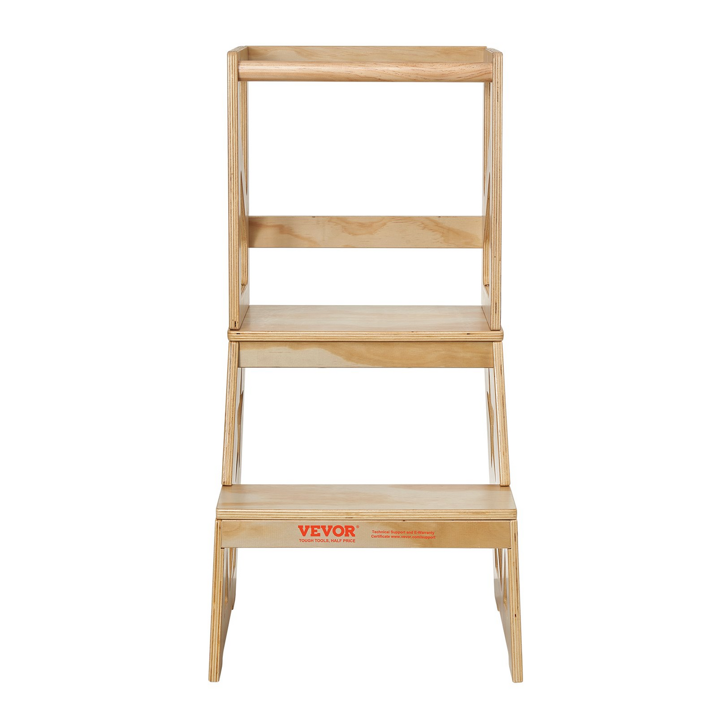 VEVOR Toddler Step Stool - Natural Pine Wood Kids Kitchen Stool Helper with Safety Rail, Standing Tower Learning Stool