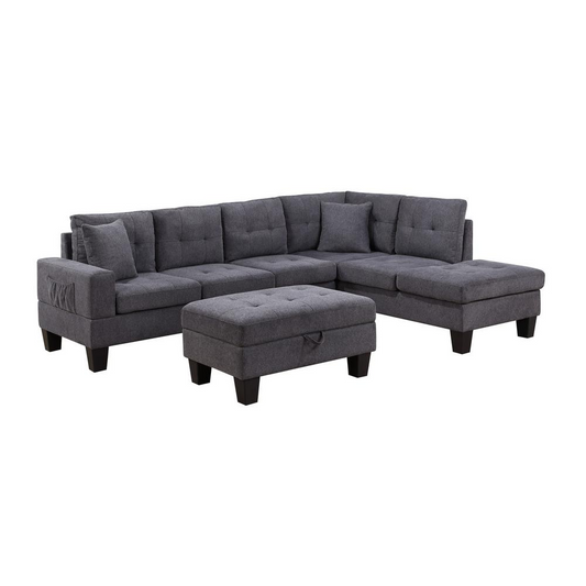 Dark Gray Woven Fabric 102" Wide Reversible Sectional Sofa