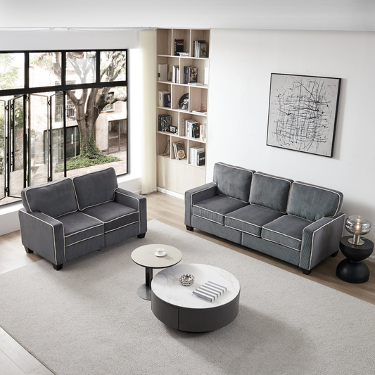 Living Room Sofa Set 2+3 Seat Dark Grey Corduroy - Comfortable and Sturdy | Shop Now