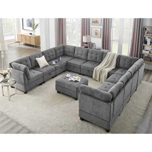 U Shape Modular Sectional Sofa - DIY Combination - Grey | Perfect for Apartments, Houses, and Conference Rooms