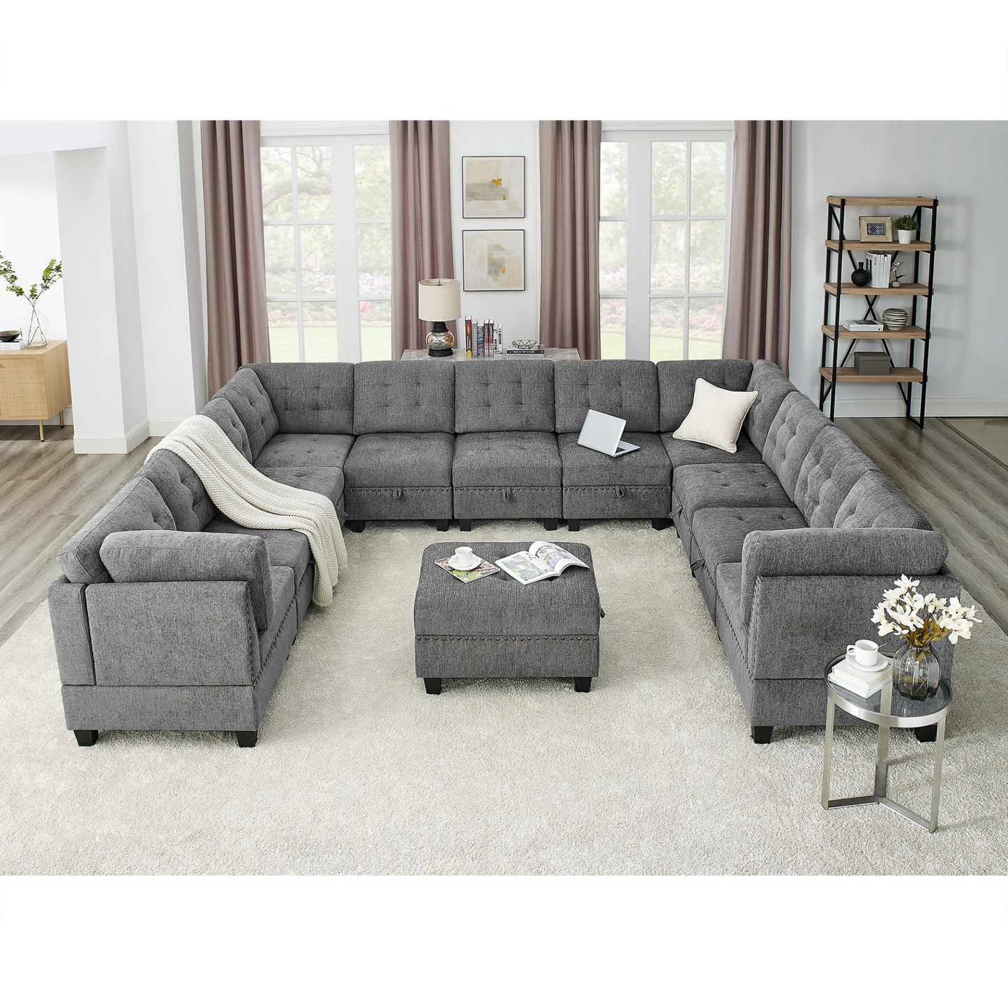 U Shape Modular Sectional Sofa - DIY Combination - Grey | Perfect for Apartments, Houses, and Conference Rooms