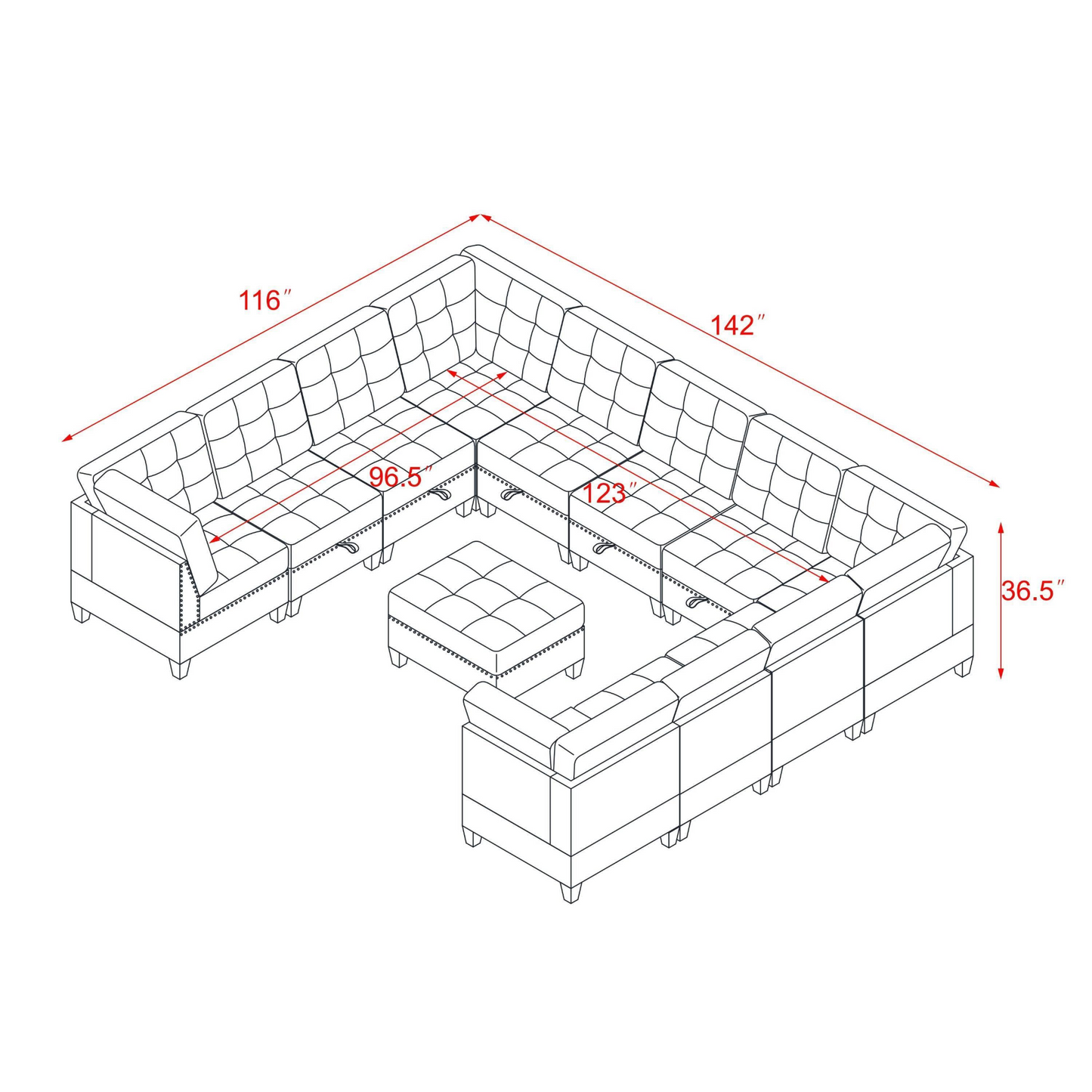 U Shape Modular Sectional Sofa - DIY Combination - Grey | Perfect for Apartments, Houses, and Conference Rooms