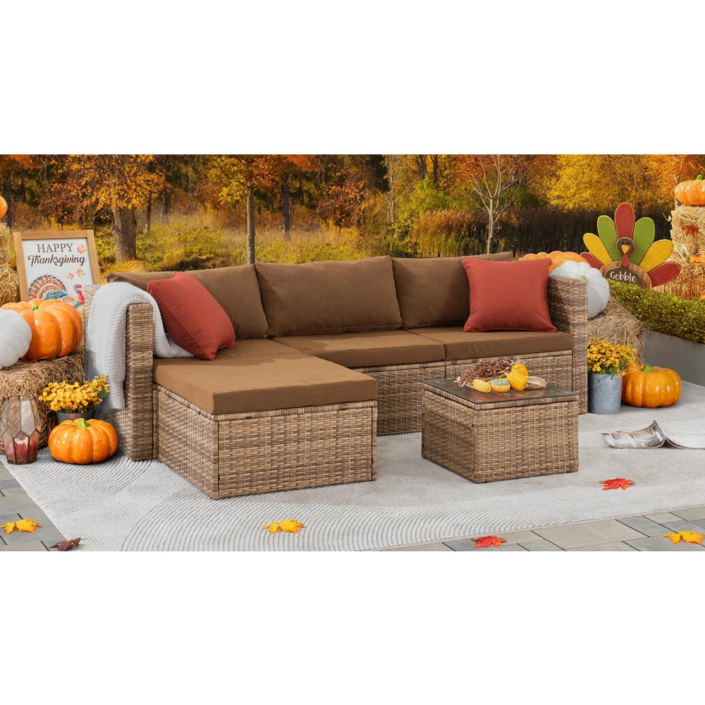 5-Piece Patio Furniture Set, PE Rattan Wicker Sofa Set, Outdoor Seating Set