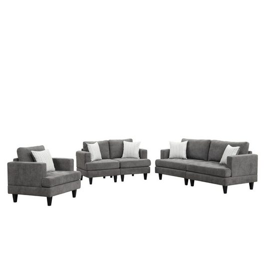 Callaway Gray Chenille Sofa Loveseat Chair Living Room Set with Throw Pillows